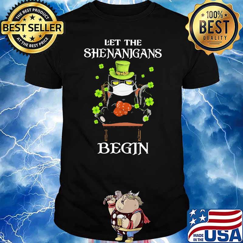 Let The Shenanigans Begin Black Cat Wear Mask Covid 19 Patricks Day Shirt