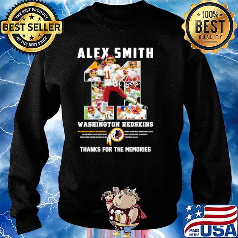 Washington Redskins Alex Smith thanks for the memories shirt, hoodie,  sweater and v-neck t-shirt