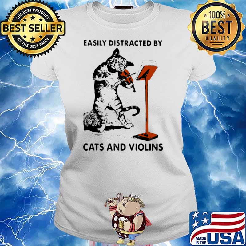 Black Cat Easily Distracted By Cats And Violins Ladies tee