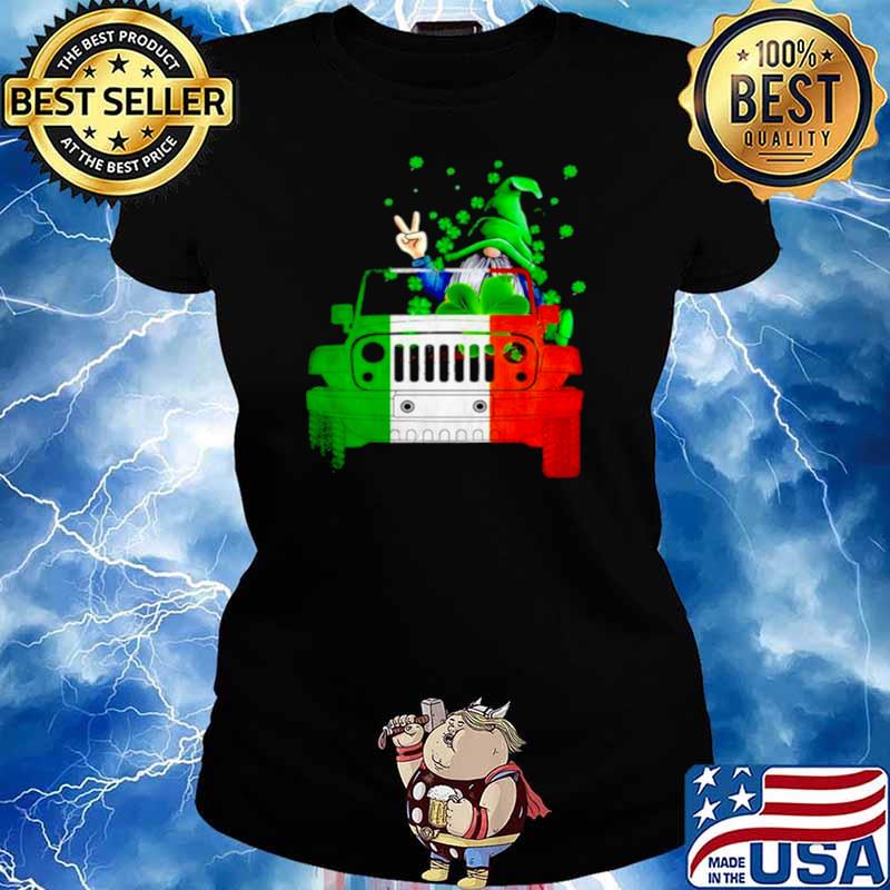 Gnome driving jeep St.Patrick’s day Ladies tee