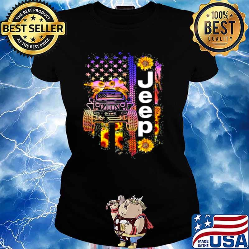 Jeep Wearing Sunflower Bandana Wheel Print American Flag shirt, hoodie ...