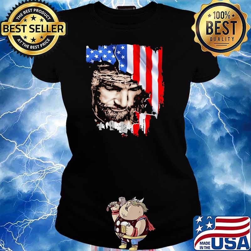 Jesus God American Flag Shirt Ladies tee
