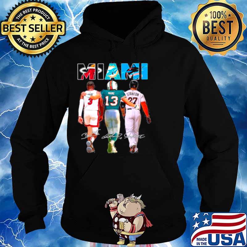 Miami Sport Teams 3 Wade 13 Marino And 27 Stanton Signatures Hoodie