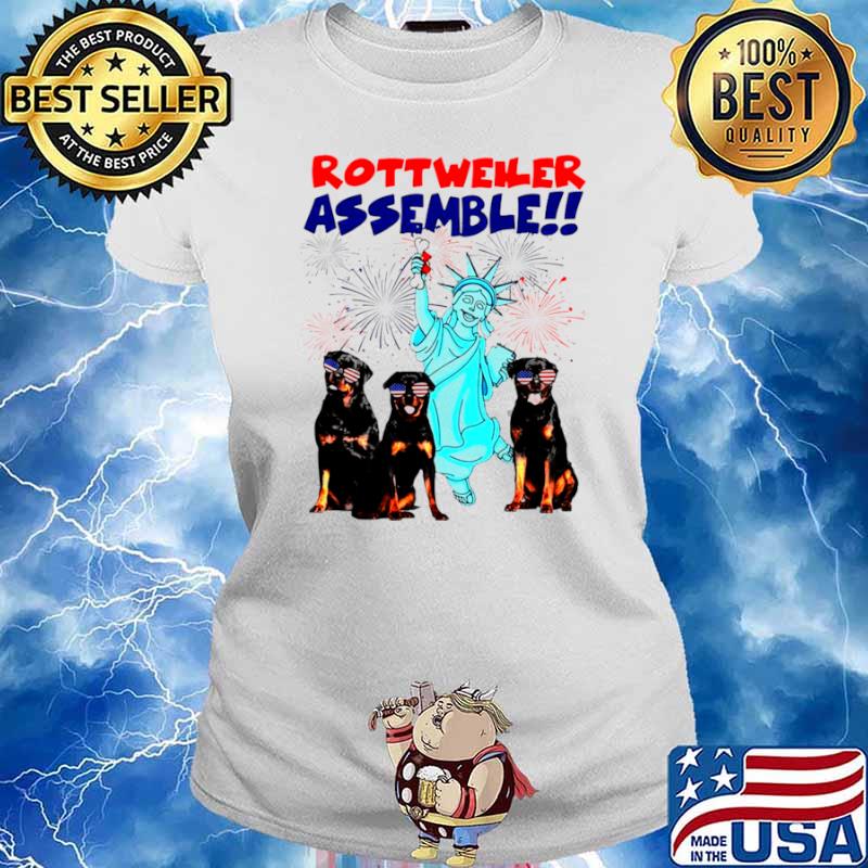 Rottweiler Assemble Happy Independence American Flag Ladies tee