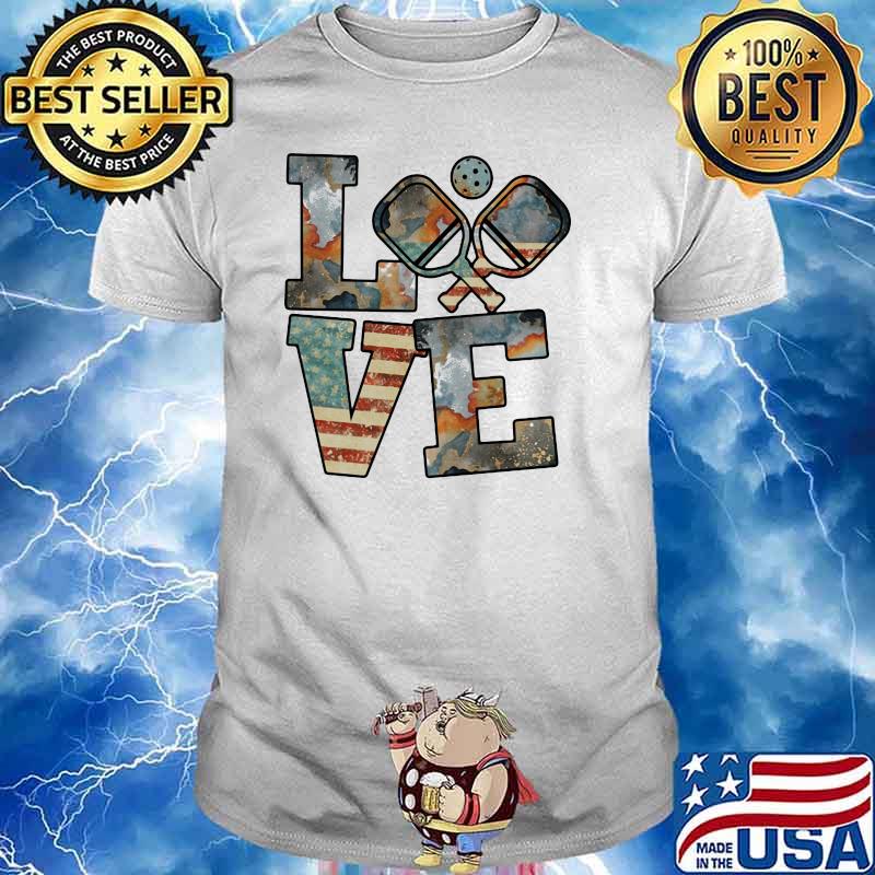 Love Pickleball American Flag Watercolor Shirt