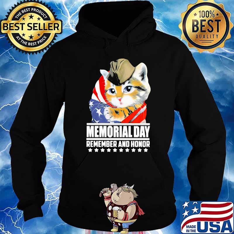 Memorial Day Remember And Honor Cat American Flag Shirt Hoodie
