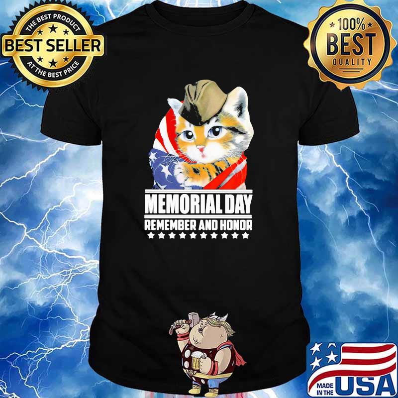 Memorial Day Remember And Honor Cat American Flag Shirt