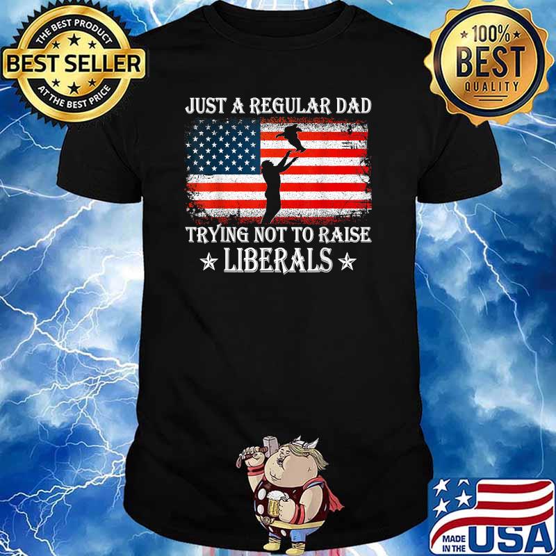 Just a Regular Dad Trying Not to Raise Liberals Funny Dad Usa Flag T-Shirt