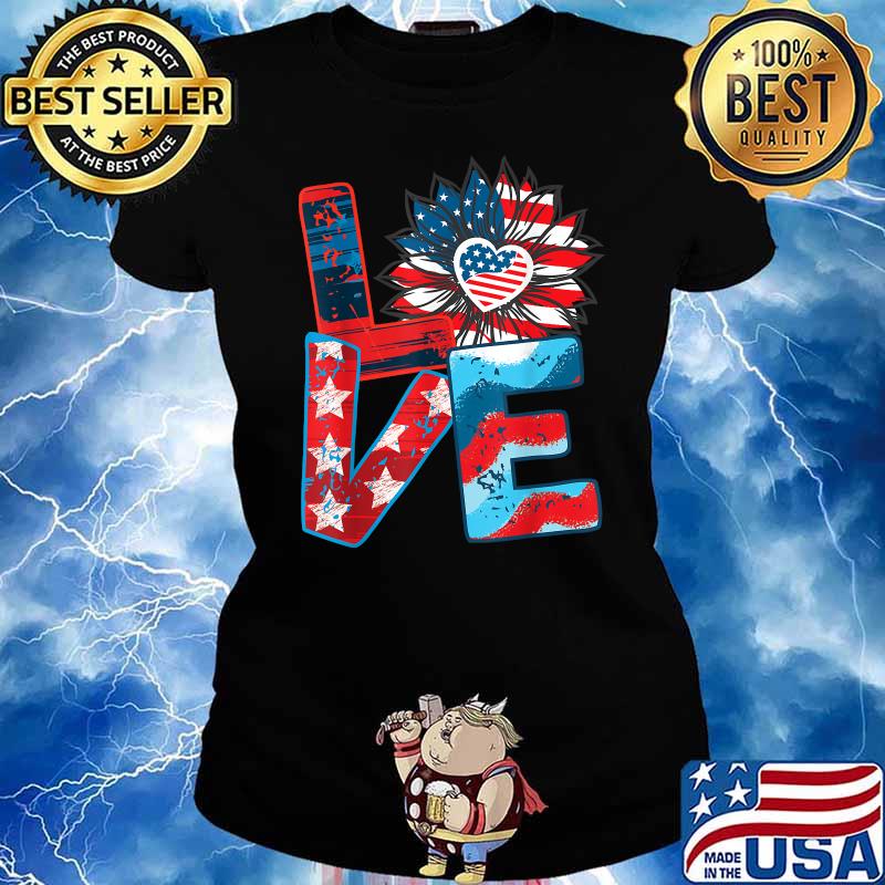 Love My America Sunflower 4th July Patriotic T-Shirt Ladies tee