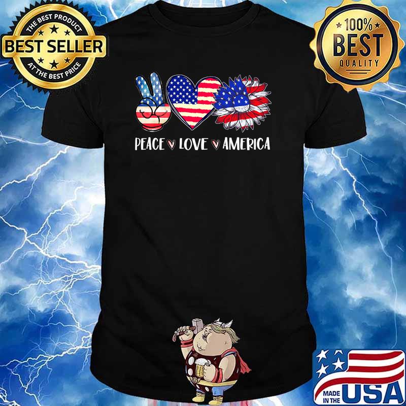 Peace Love America Sunflower Patriotic USA Flag 4th July T-Shirt