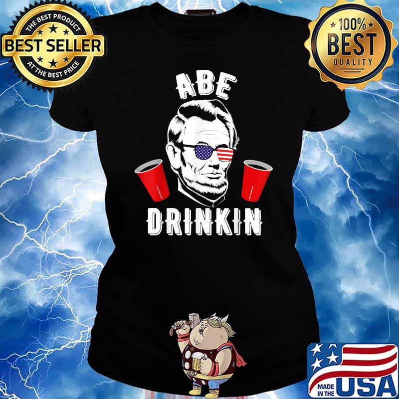 Abe Drinkin Lincoln Sunglasses American Flag T-Shirt Ladies tee