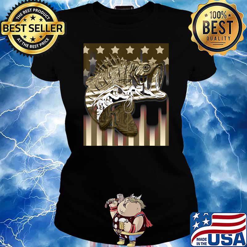 American Flag Fishing Bass 4th of July T-Shirt Ladies tee