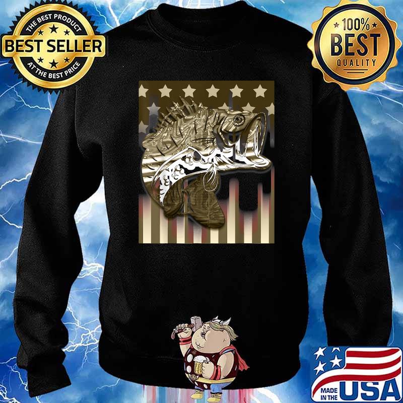 American Flag Fishing Bass 4th of July T-Shirt Sweater