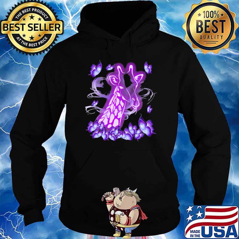 Giraffe Magical Purple Giraffe Love Butterfly Shirt Hoodie