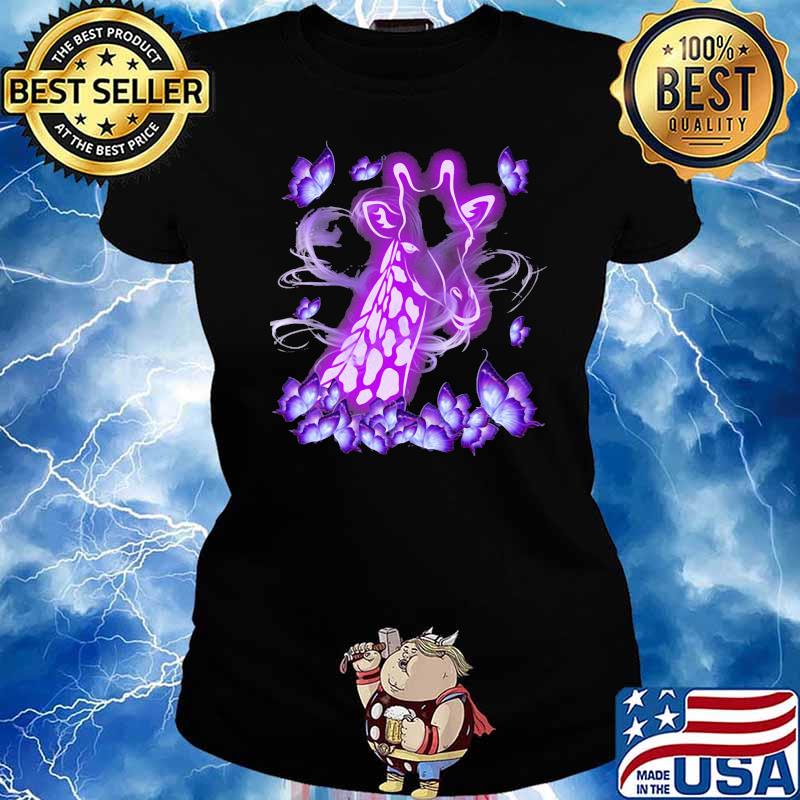 Giraffe Magical Purple Giraffe Love Butterfly Shirt Ladies tee