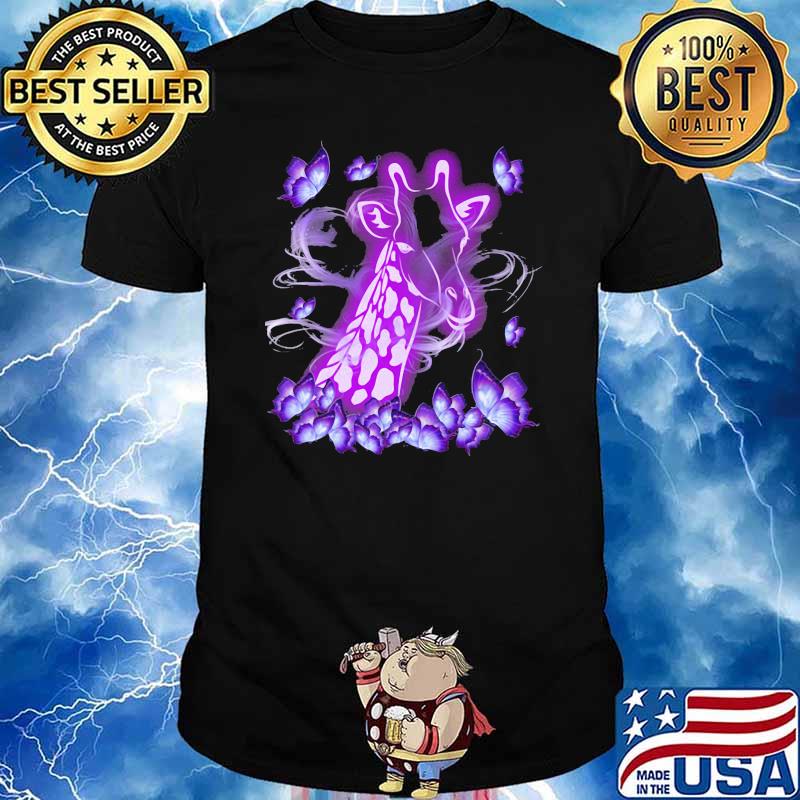 Giraffe Magical Purple Giraffe Love Butterfly Shirt