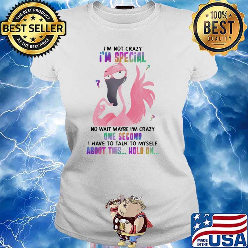 I'm Not Crazy I'm Special No Wait Maybe I'm Crazy One Second I Have To Talk To Myself About This Hold ON Flamingo Shirt Ladies tee