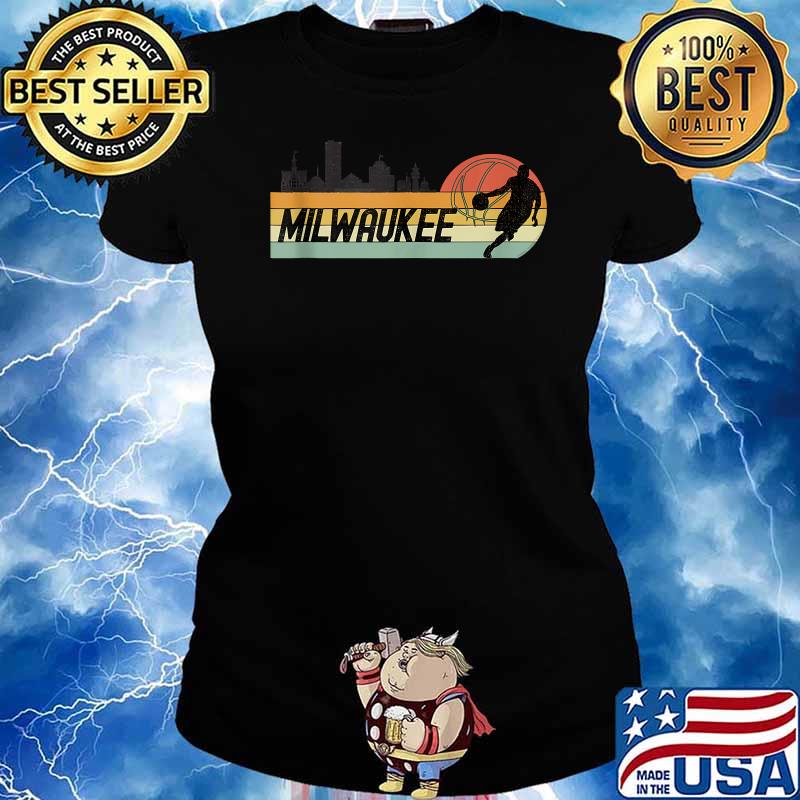 Milwaukee WI Cityscape Retro Sun Basketball Vintage Shirt Ladies tee