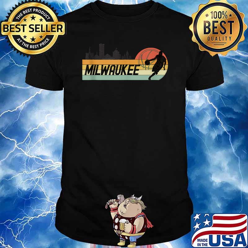 Milwaukee WI Cityscape Retro Sun Basketball Vintage Shirt
