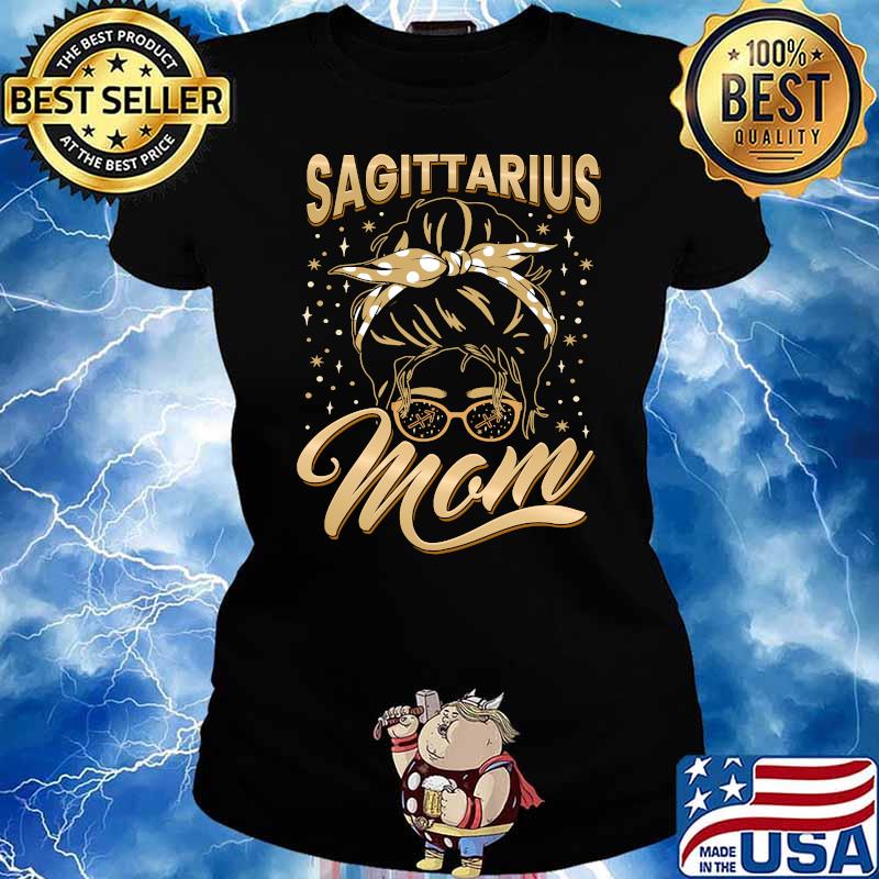 Sagittarius Mom Zodiac Sign Messy Bun Hairband Mothers T-Shirt Ladies tee