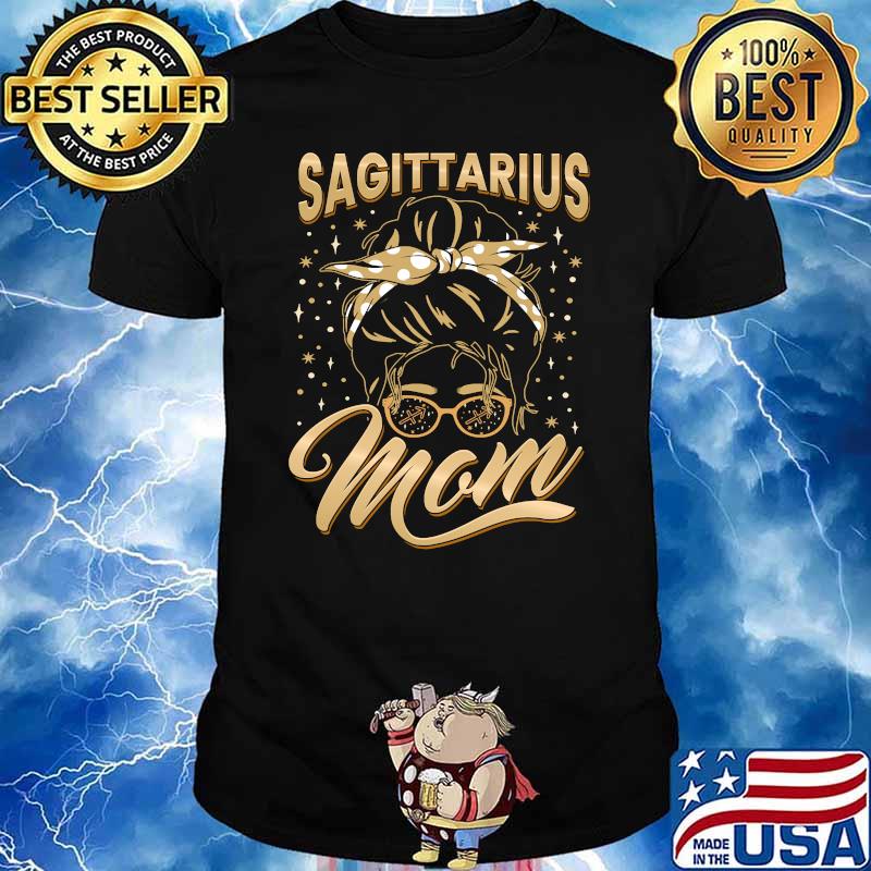 Sagittarius Mom Zodiac Sign Messy Bun Hairband Mothers T-Shirt