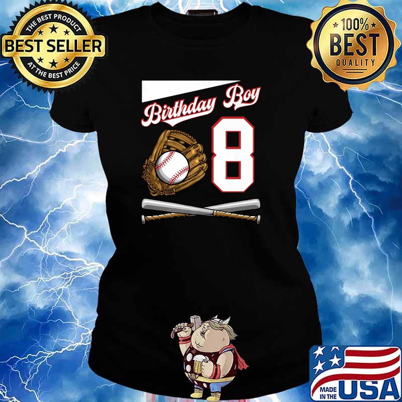 Birthday Boy 8 Party Cake Baseball Field Bat Catcher Homerun T-Shirt Ladies tee