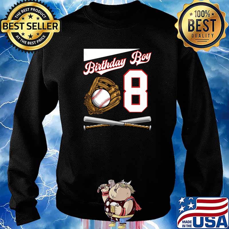 Birthday Boy 8 Party Cake Baseball Field Bat Catcher Homerun T-Shirt Sweater