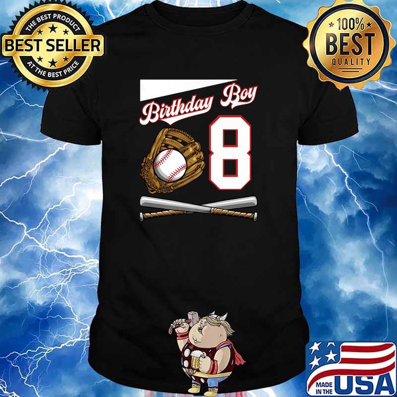 Birthday Boy 8 Party Cake Baseball Field Bat Catcher Homerun T-Shirt
