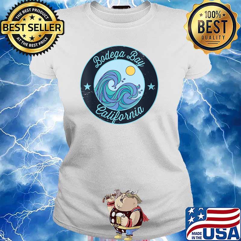 Bodega Bay CA California Souvenir Nautical Surfer T-Shirt Ladies tee