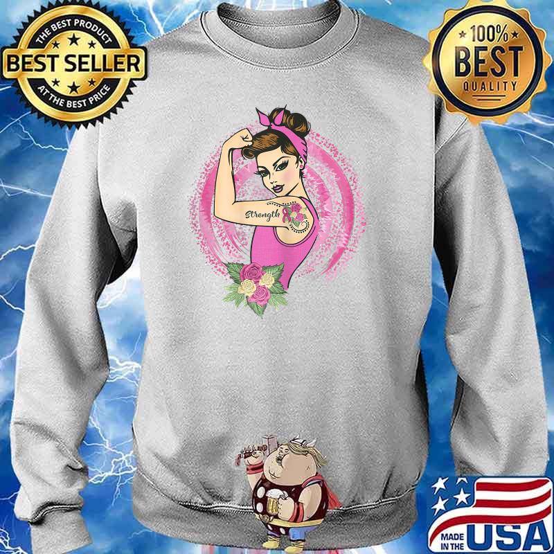 Breast Cancer Awareness Rosie Riveter Strength Pink Ribbon T-Shirt Sweater