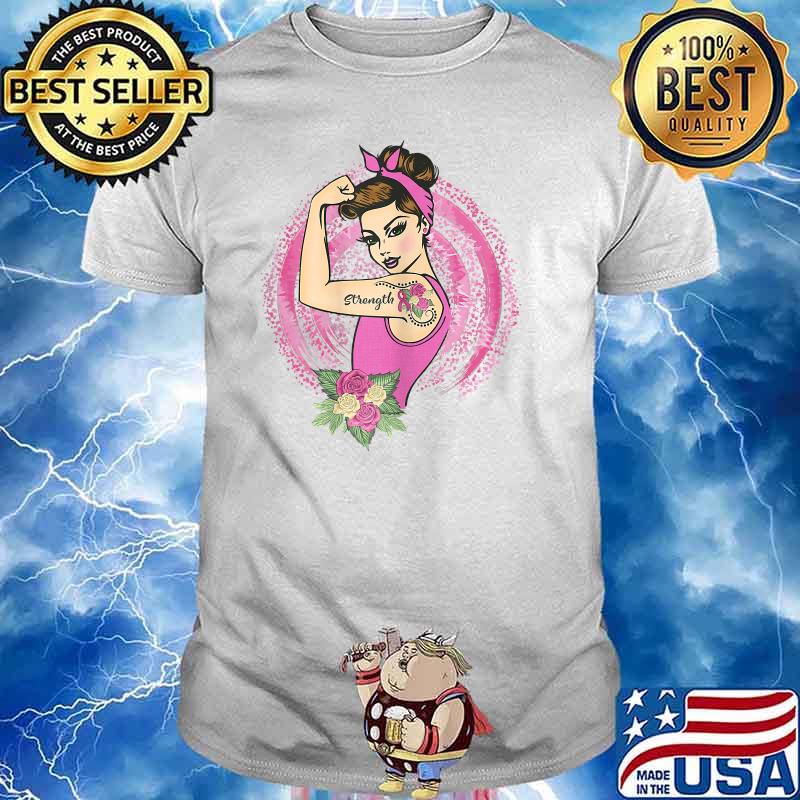 Breast Cancer Awareness Rosie Riveter Strength Pink Ribbon T-Shirt