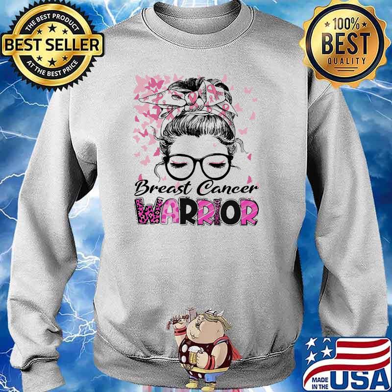 Breast cancer warrior messy bun leopard Sweater