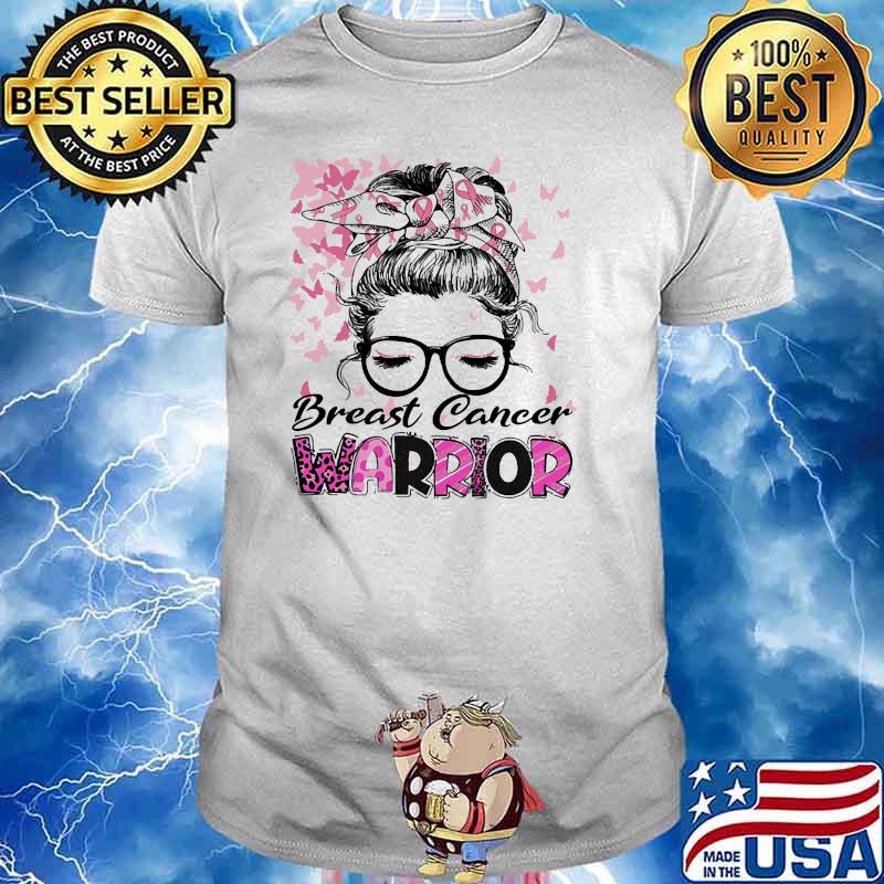 Breast cancer warrior messy bun leopard shirt