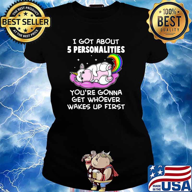 I Got About 5 Personalities Unicorn Hippo T-Shirt Ladies tee