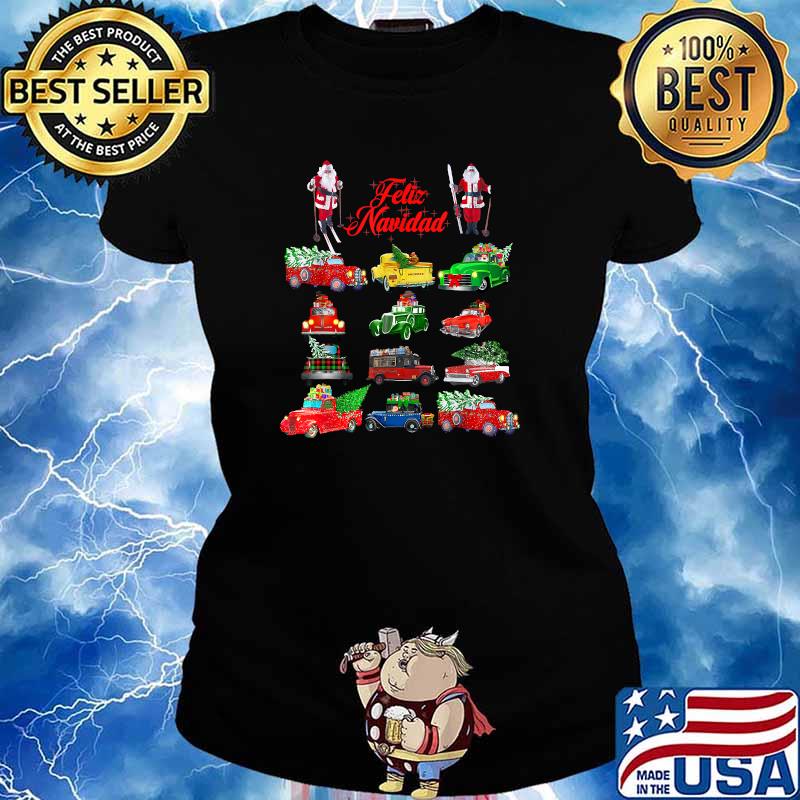 Merry Christmas Santas Vintage Cars T-Shirt Ladies tee