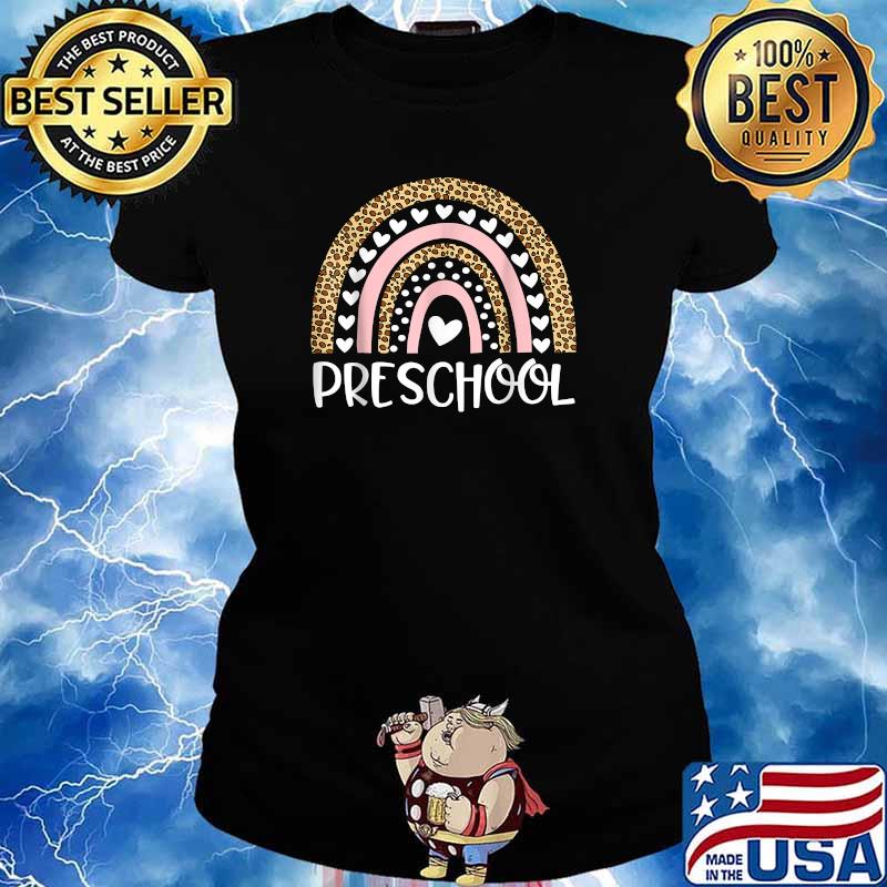 Preschool Teacher Leopard Rainbow Teacher Back To School T-Shirt Ladies tee