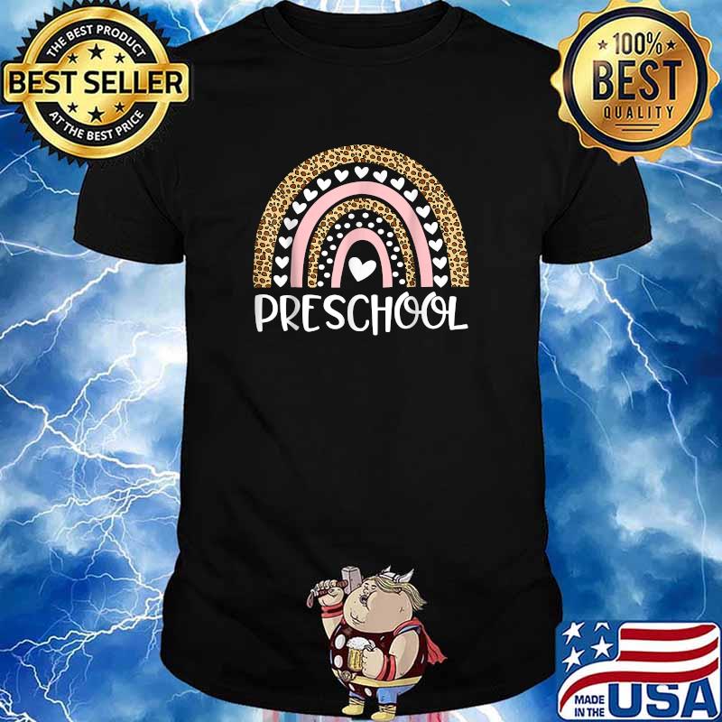 Preschool Teacher Leopard Rainbow Teacher Back To School T-Shirt