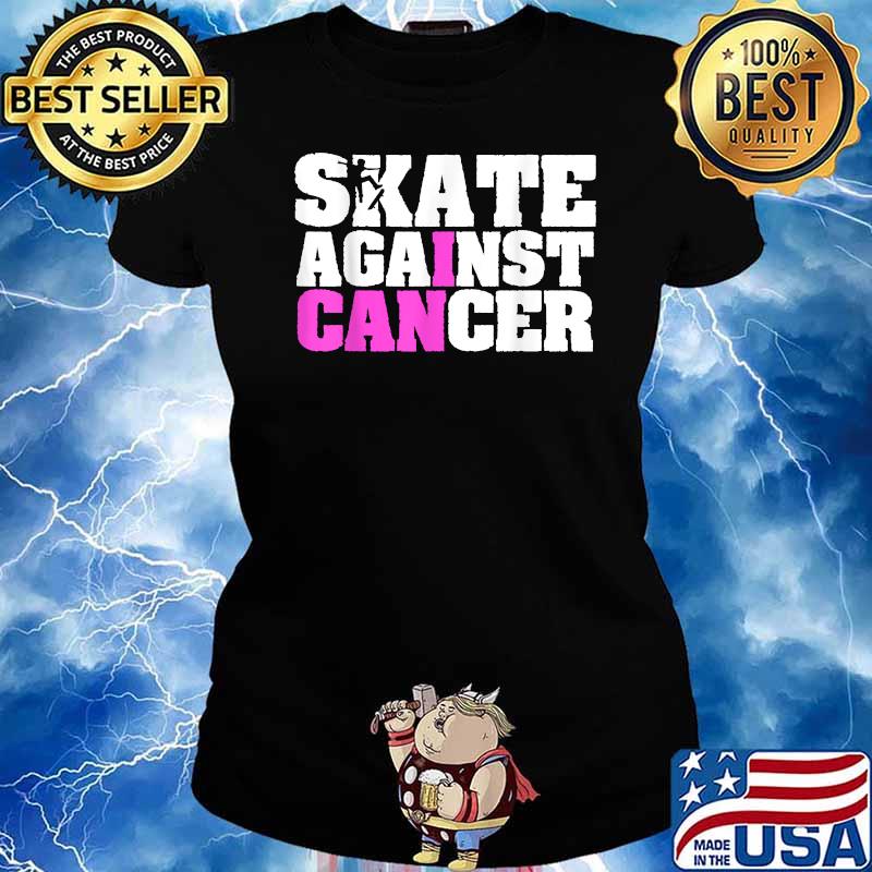 Skater Against Breast Cancer Awareness Pinktober Pink Ribbon T-Shirt Ladies tee