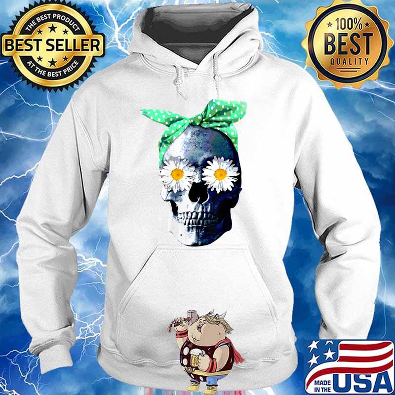 Skeleton Skull With Bandana Head Scarf And Daisy Flower Eyes T-Shirt Hoodie