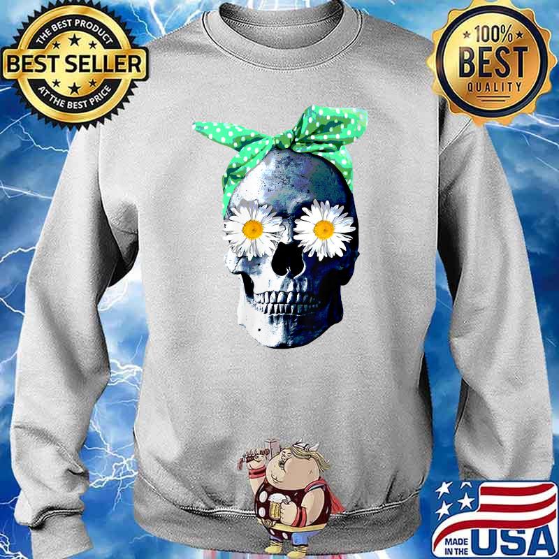 Skeleton Skull With Bandana Head Scarf And Daisy Flower Eyes T-Shirt Sweater