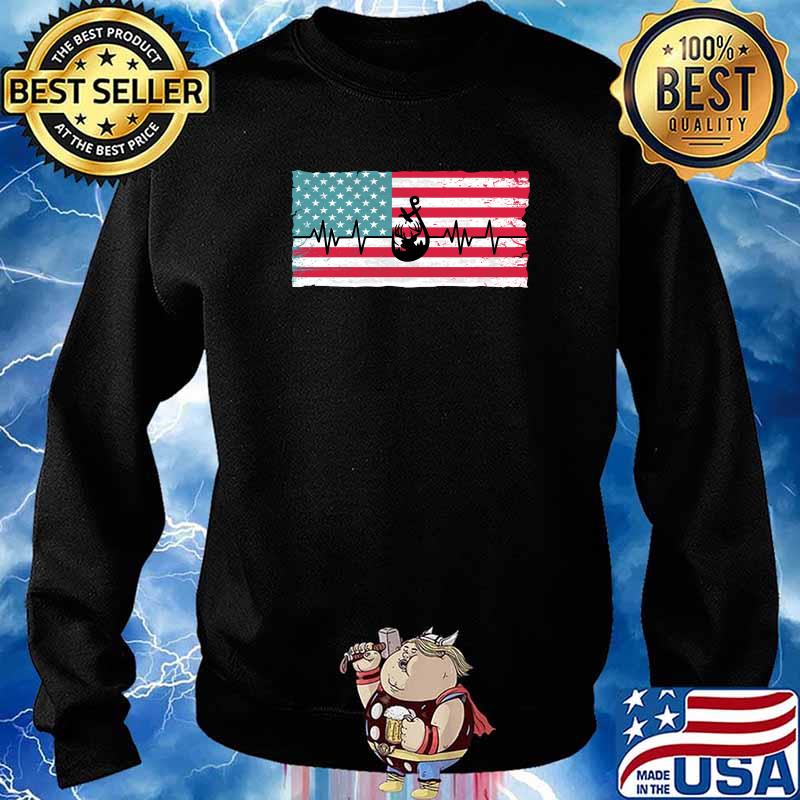 American Flag Deer Hunter Heartbeat Deer Duck Fishing T-Shirt Sweater