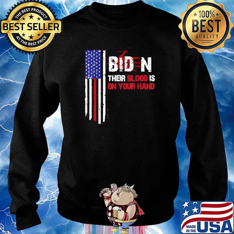 Biden Blood On His Hands - Vintage American Flag Handprint T-Shirt Sweater
