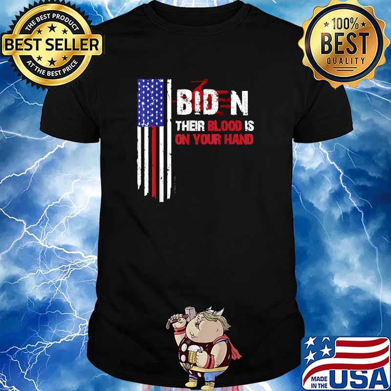 Biden Blood On His Hands - Vintage American Flag Handprint T-Shirt