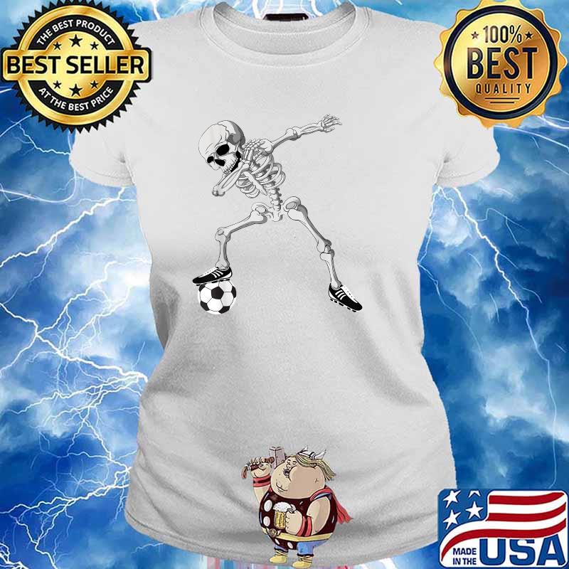 Dabbing Skeleton Soccer Halloween T-Shirt Ladies tee