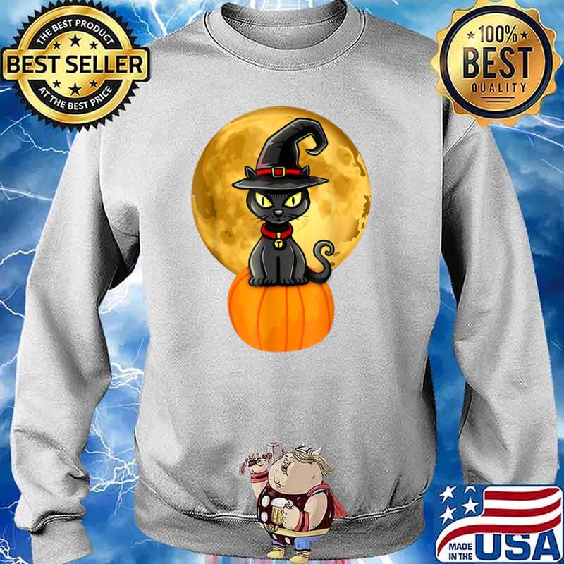 Halloween Black Cat On Pumpkin Full Moon Pet Shirt Sweater