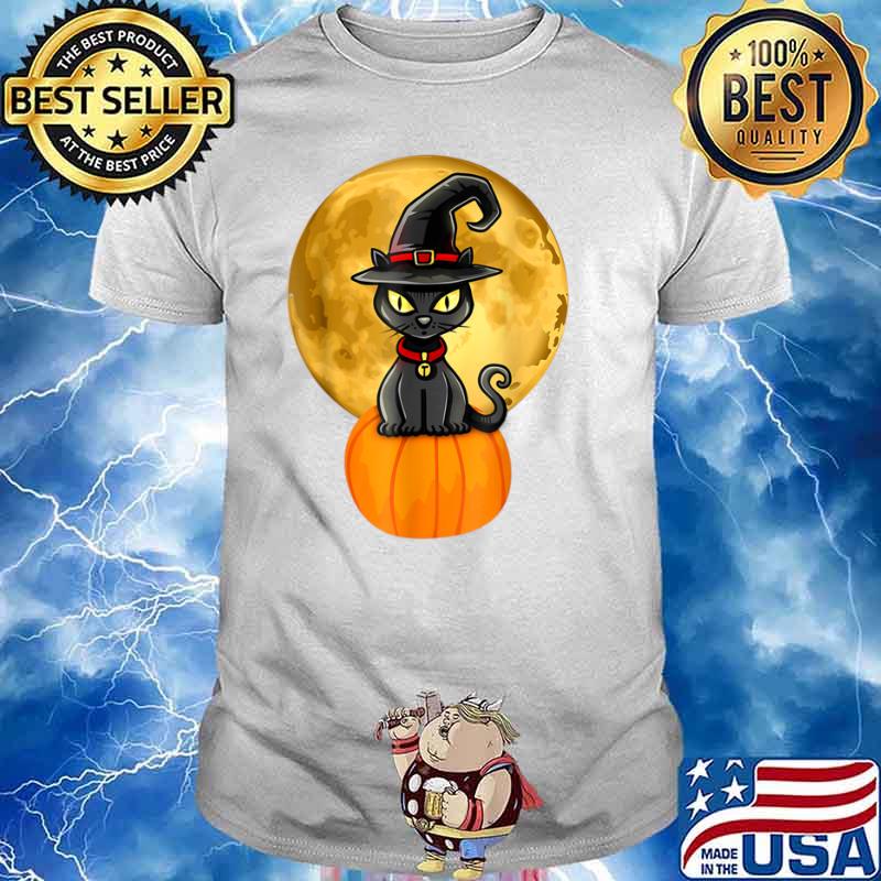 Halloween Black Cat On Pumpkin Full Moon Pet Shirt