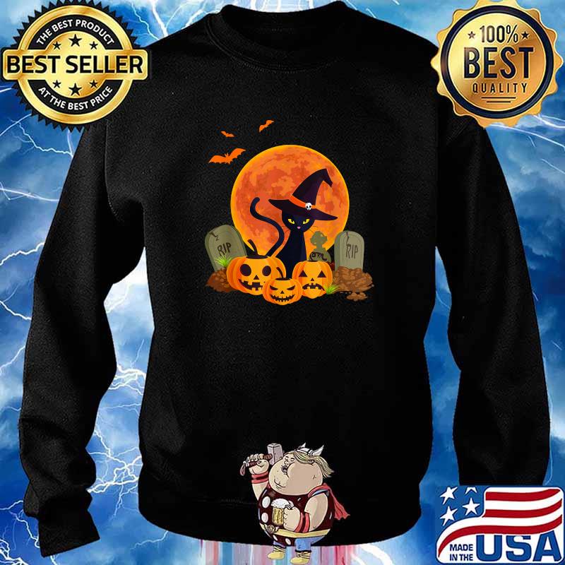 Halloween Witch Cat Mom Pumpkin Graveyard Spooky Blood Moon T-Shirt Sweater