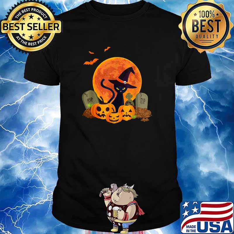 Halloween Witch Cat Mom Pumpkin Graveyard Spooky Blood Moon T-Shirt