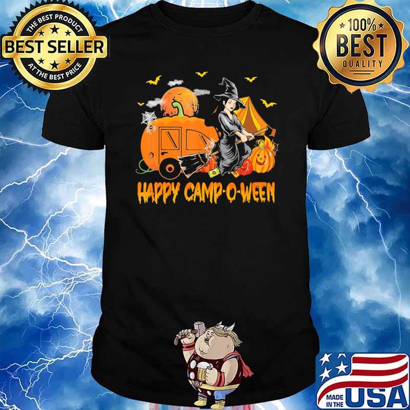 Happy Camp O Ween Camping Witch Broom And Pumpkin Halloween Shirt