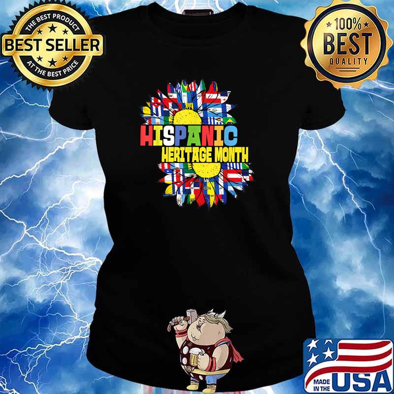 Hispanic Heritage Month Sunflower All Latino Countries Flags T-Shirt Ladies tee
